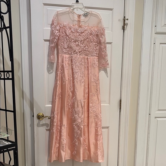 Too Tang Dresses & Skirts - Embroidered Illusion Yoke Midi Dress in Blush Pink